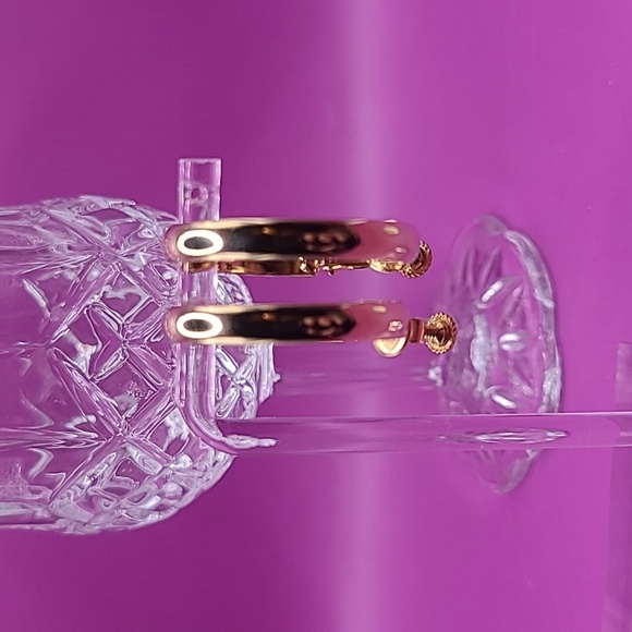 Gold tone hoop clip on earrings by Napier - Picture 2 of 9